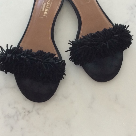 AQUAZZURA FRINGE SUEDE SLIDES 5 - Picture 2 of 7